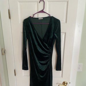 V-Nck Wrap Long Sleeve Velvet Dress